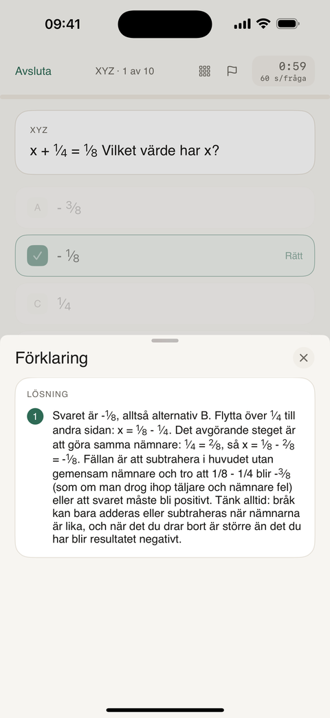 En fråga med lösningen uppslagen